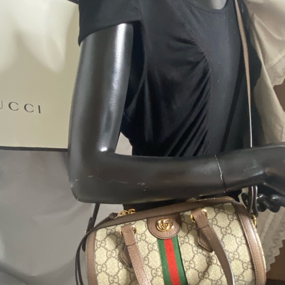 $1300 Gucci Ophidia canvas GG logo Boston barrel mini bag, authentic - Picture 5 of 10